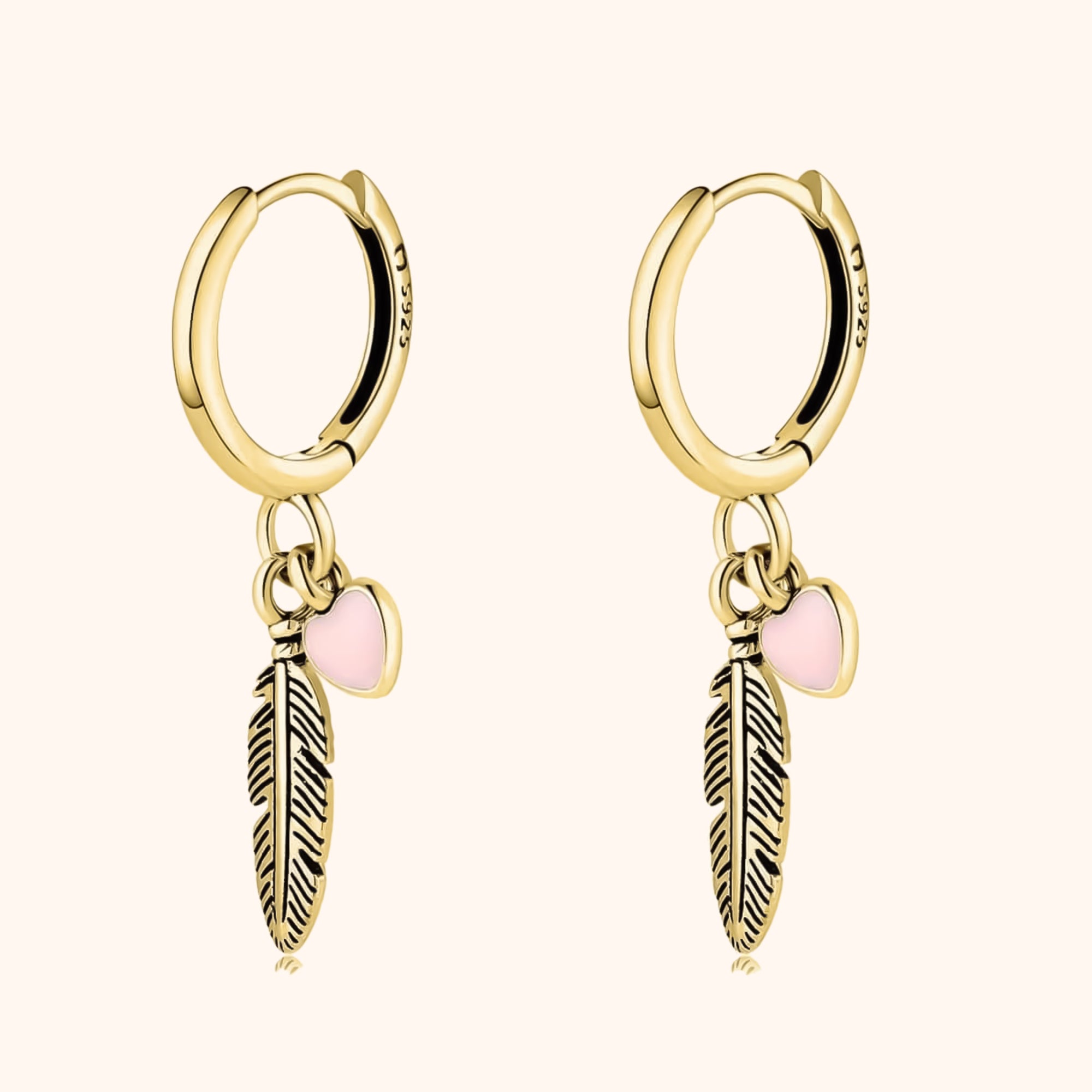 Althea - Feather and Heart Hoop Earrings for Women