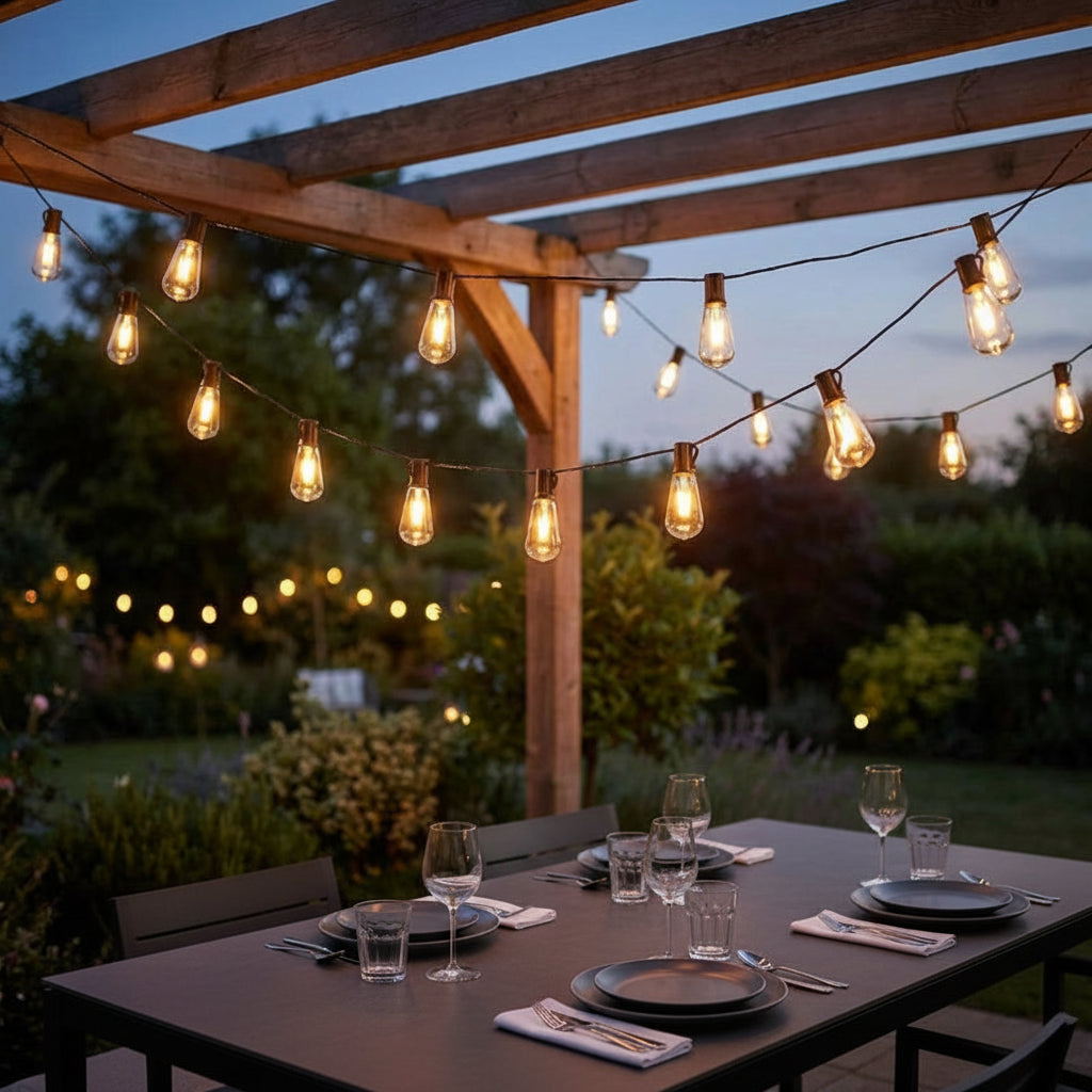 Edison Solar Light Garland | Vintage Outdoor String Lights with Dimmable Feature | Eco-Friendly Ambiance for Gardens 0