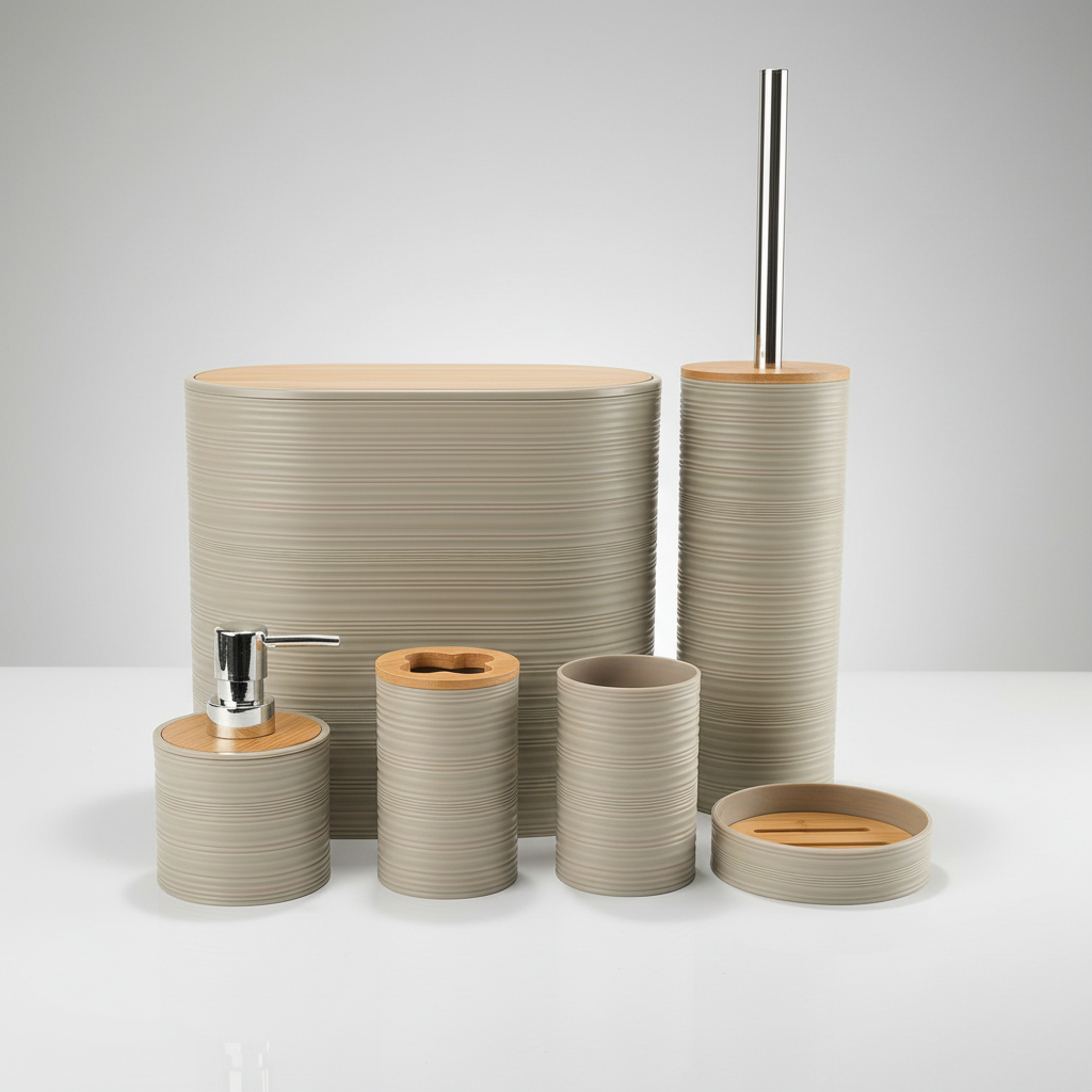 Elegant Home | Bathroom Accessory Set with Bamboo Accents | Stylish Organization for a Tranquil Space 2