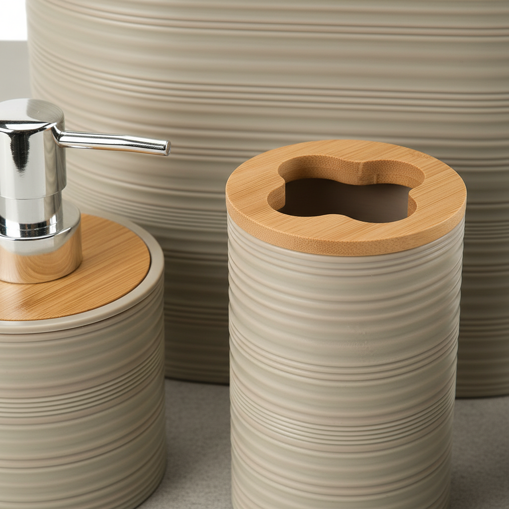 Elegant Home | Bathroom Accessory Set with Bamboo Accents | Stylish Organization for a Tranquil Space 3