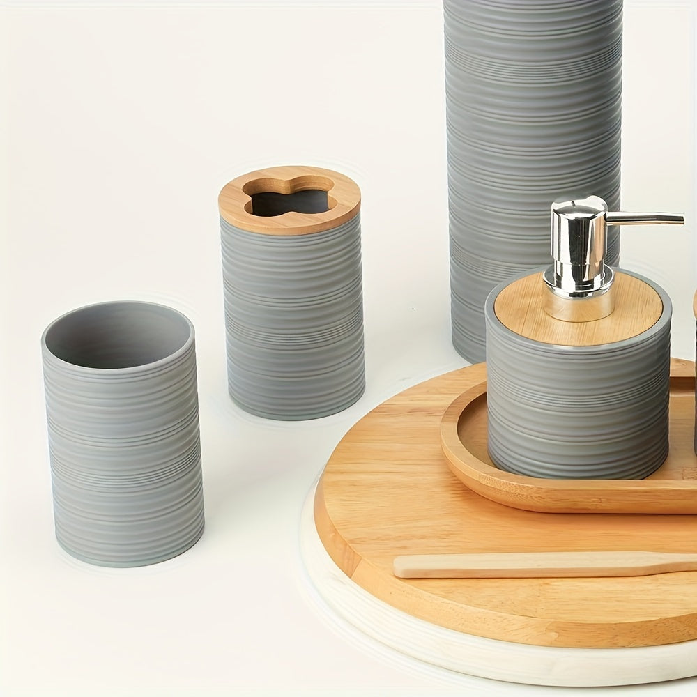 Elegant Home | Bathroom Accessory Set with Bamboo Accents | Stylish Organization for a Tranquil Space 6
