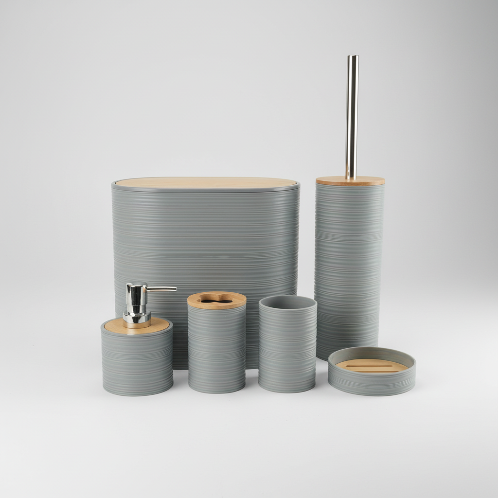 Elegant Home | Bathroom Accessory Set with Bamboo Accents | Stylish Organization for a Tranquil Space 7