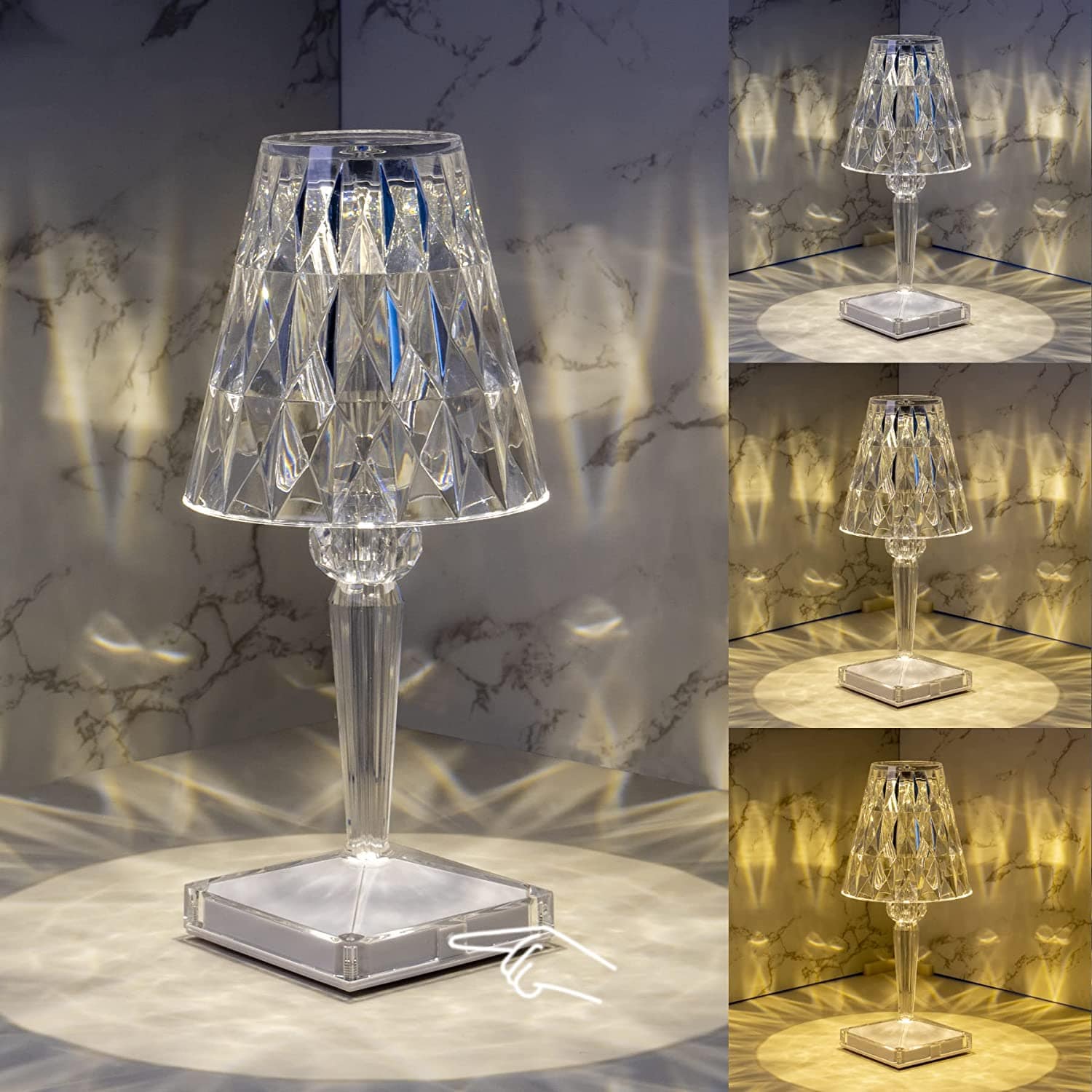 Elegant LED Table Lamp with Diamond Design | Cordless & Rechargeable for Versatile Indoor Lighting 2
