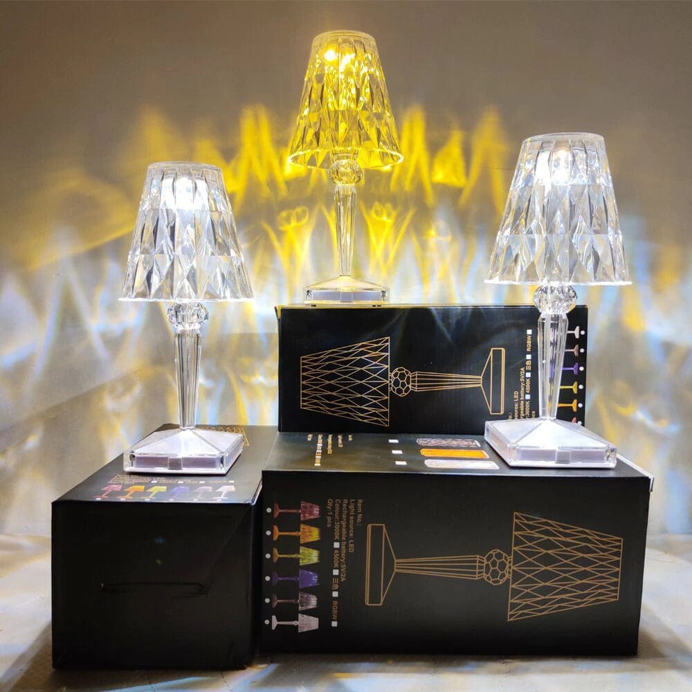 Elegant LED Table Lamp with Diamond Design | Cordless & Rechargeable for Versatile Indoor Lighting 8