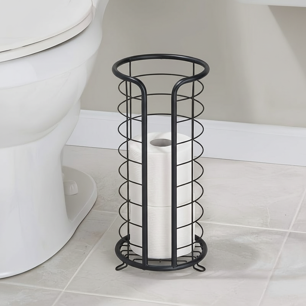 Elegant | Freestanding Toilet Roll Holder with Stainless Steel Design | Space-Saving Storage Solution for Tidy Bathrooms 1