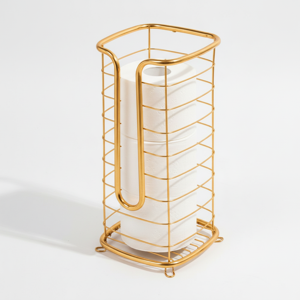 Elegant | Freestanding Toilet Roll Holder with Stainless Steel Design | Space-Saving Storage Solution for Tidy Bathrooms 9