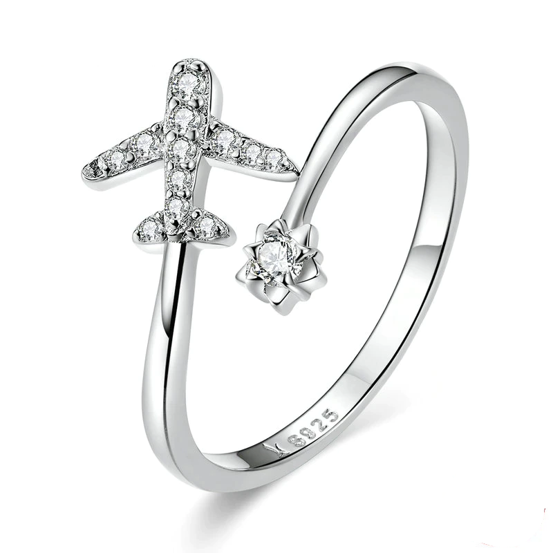 Airplane Ring - Adjustable 925 Silver Travel Statement Ring