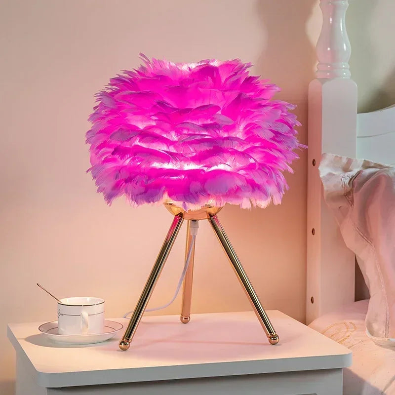 Goose Down Table Lamp - Natural Feather Accent Light