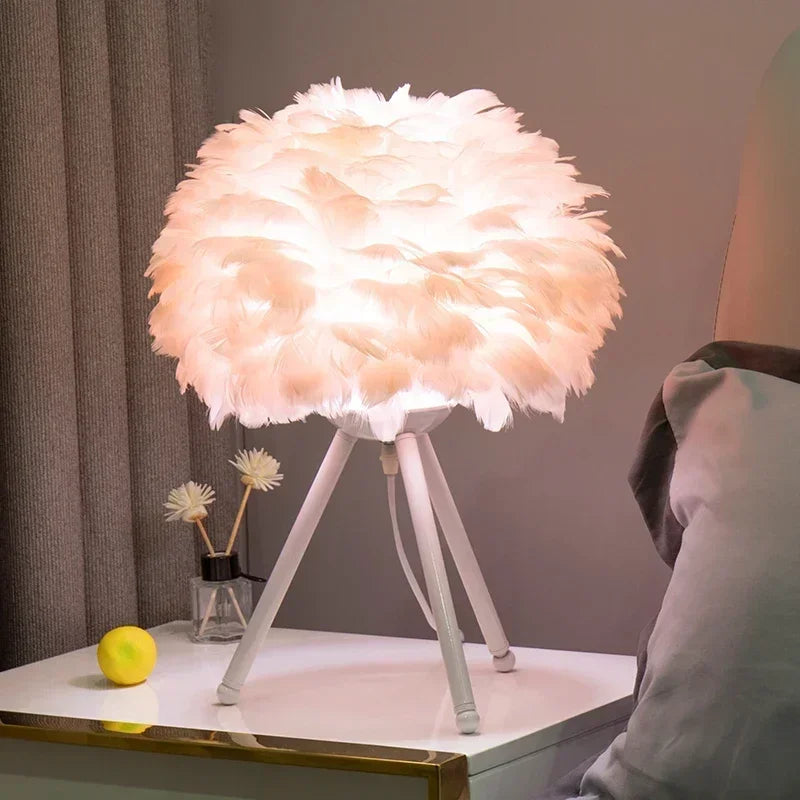 Goose Down Table Lamp - Natural Feather Accent Light
