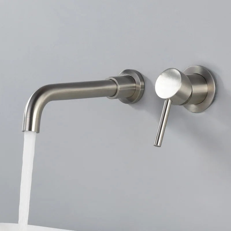 Brushed Nickel Wall Faucet - Modern Basin Mixer Tap