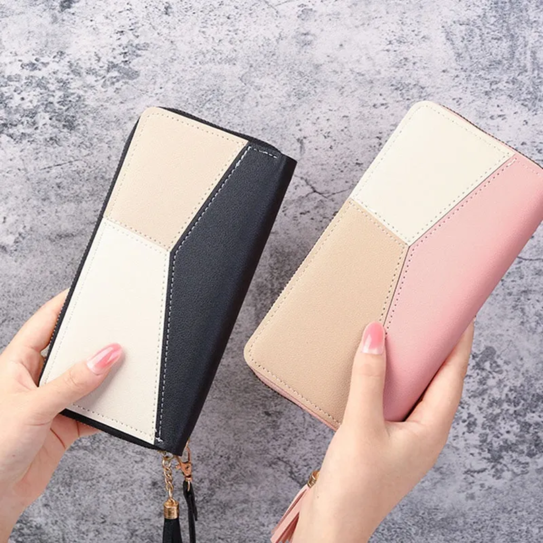 GeoChic Long Wallet - Stylish Geometric Zip Purse for Women