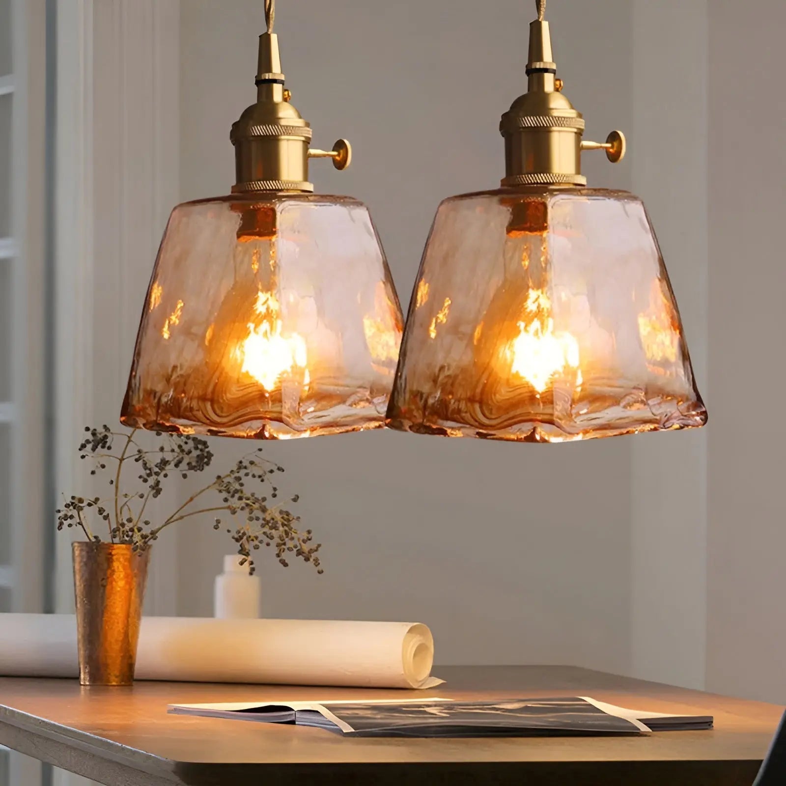 Amber Crystal Ceiling Lamp - Amber Glass Ceiling Light