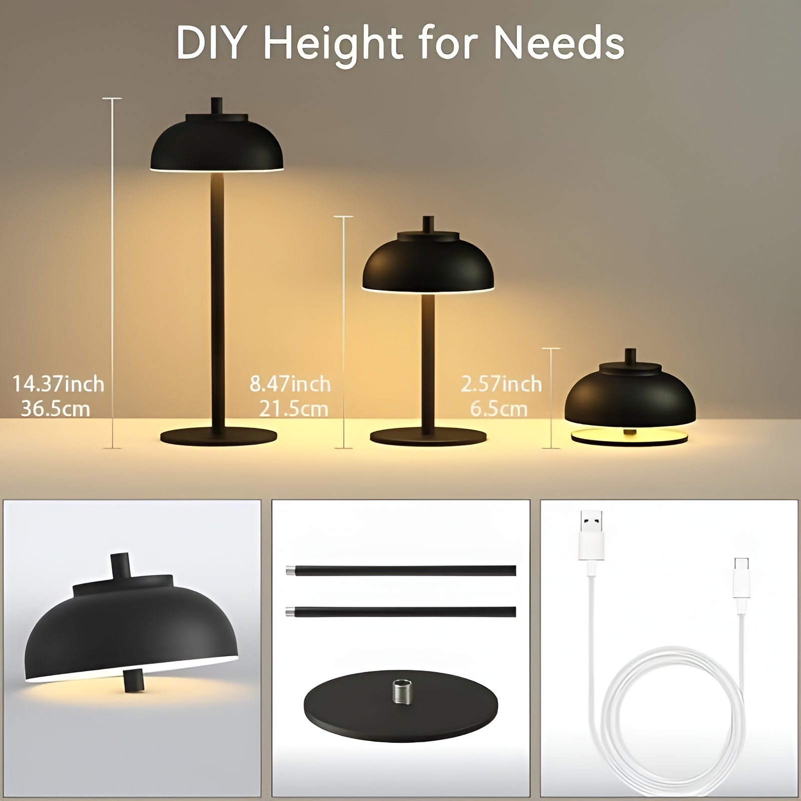 Rechargeable Table Lamp - Dimmable 3-Mode USB Light