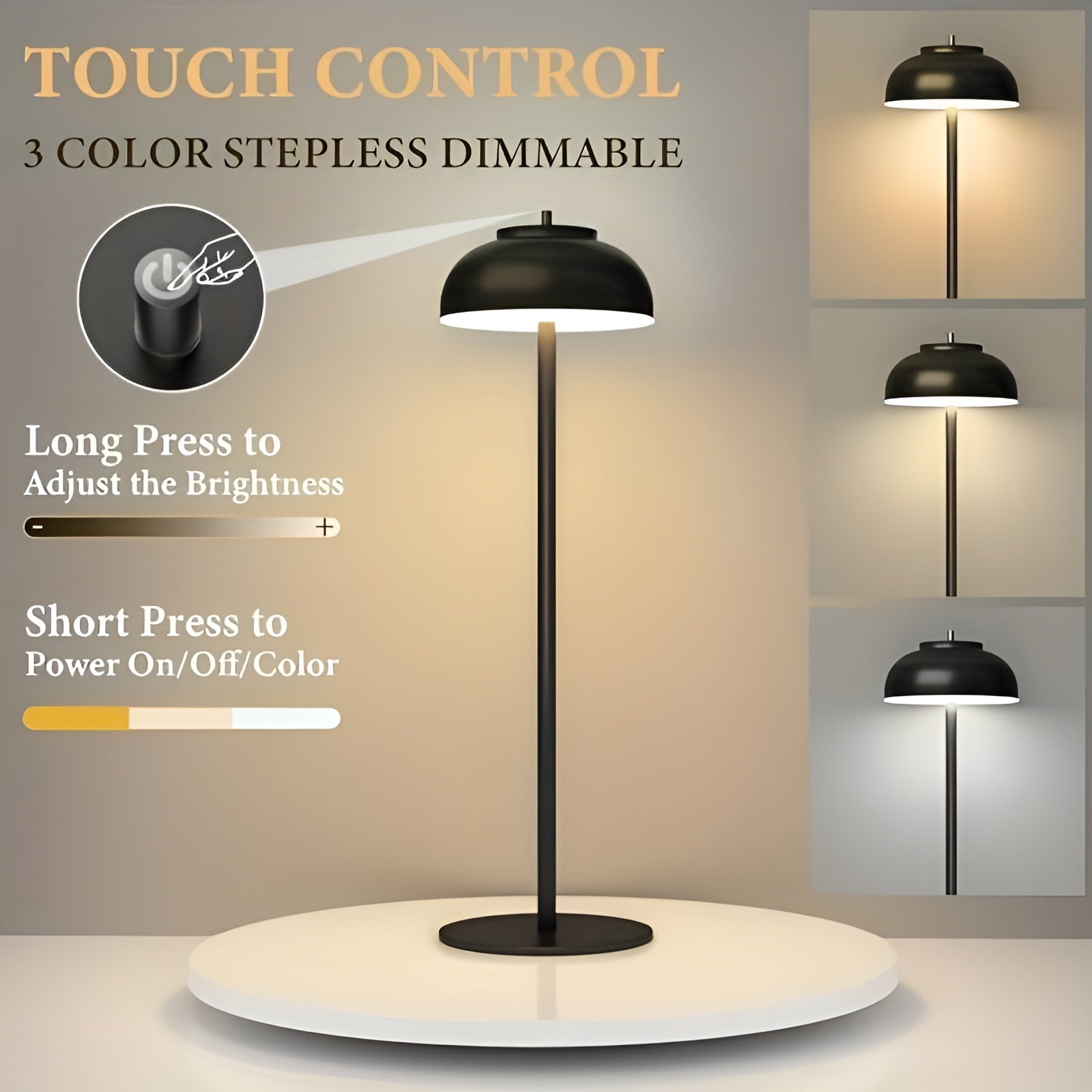 Rechargeable Table Lamp - Dimmable 3-Mode USB Light