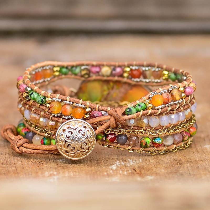 Hamsa - Gemstone Charm Wrap Bracelet