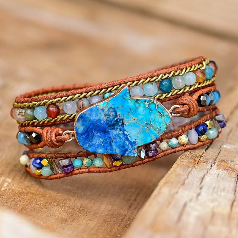 Soraya - Turquoise Hamsa Wrap Bracelet for Women