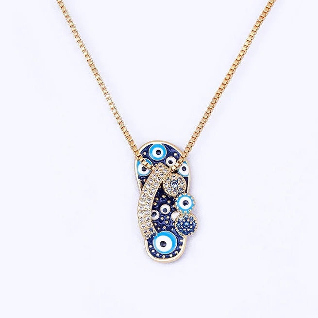 Selma Gold Necklace - Flip Flop Evil Eye Pendant
