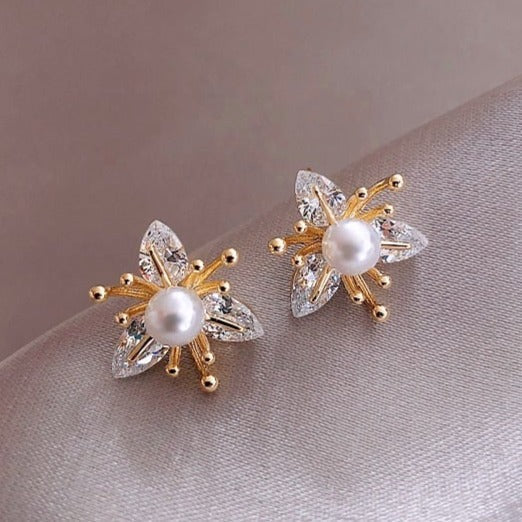 Leanne - Crystal & Pearl Flower Earrings for Women