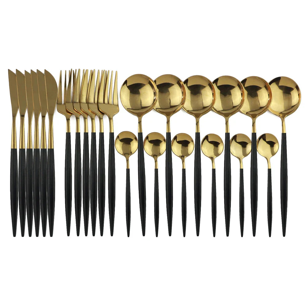 Luxe Black-Gold Stainless Cutlery Set