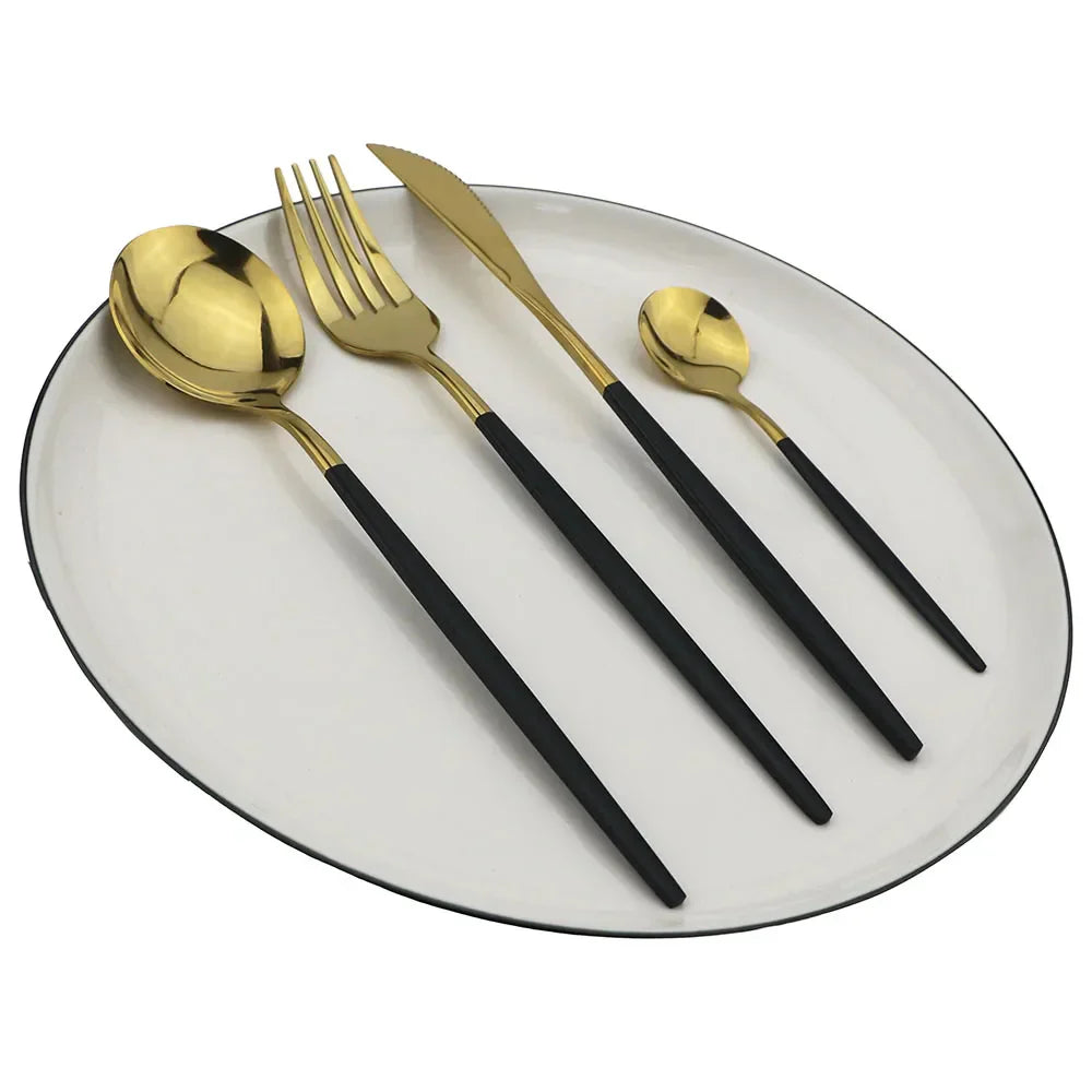 Luxe Black-Gold Stainless Cutlery Set