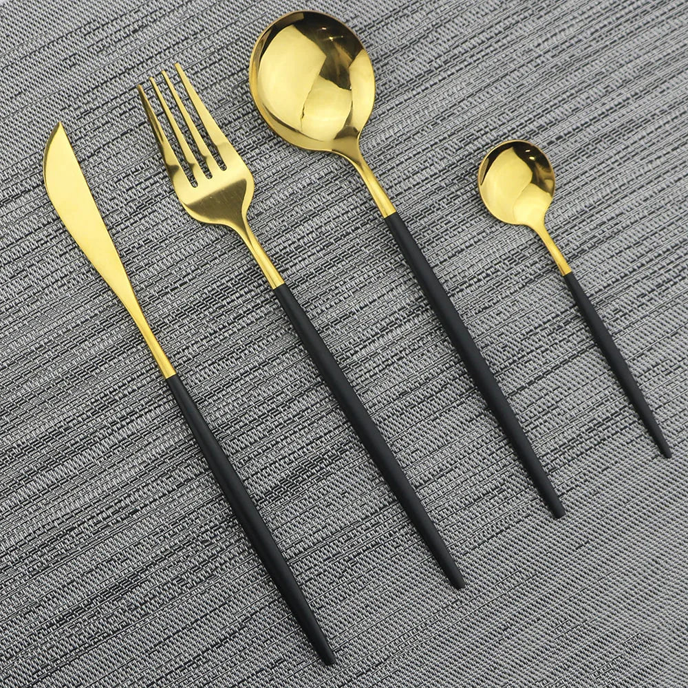 Luxe Black-Gold Stainless Cutlery Set