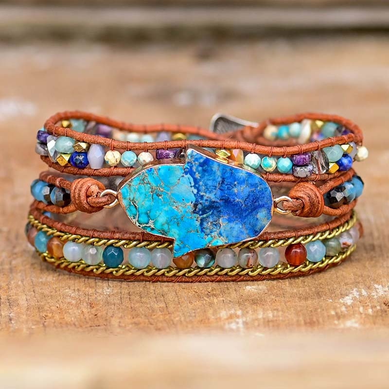Soraya - Turquoise Hamsa Wrap Bracelet for Women
