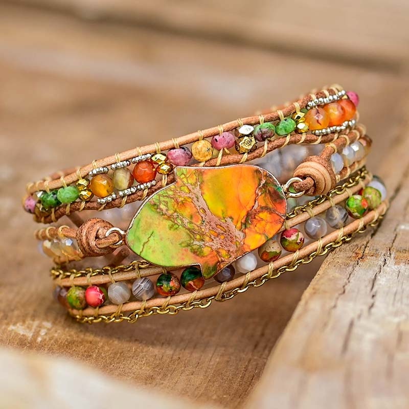 Hamsa - Gemstone Charm Wrap Bracelet