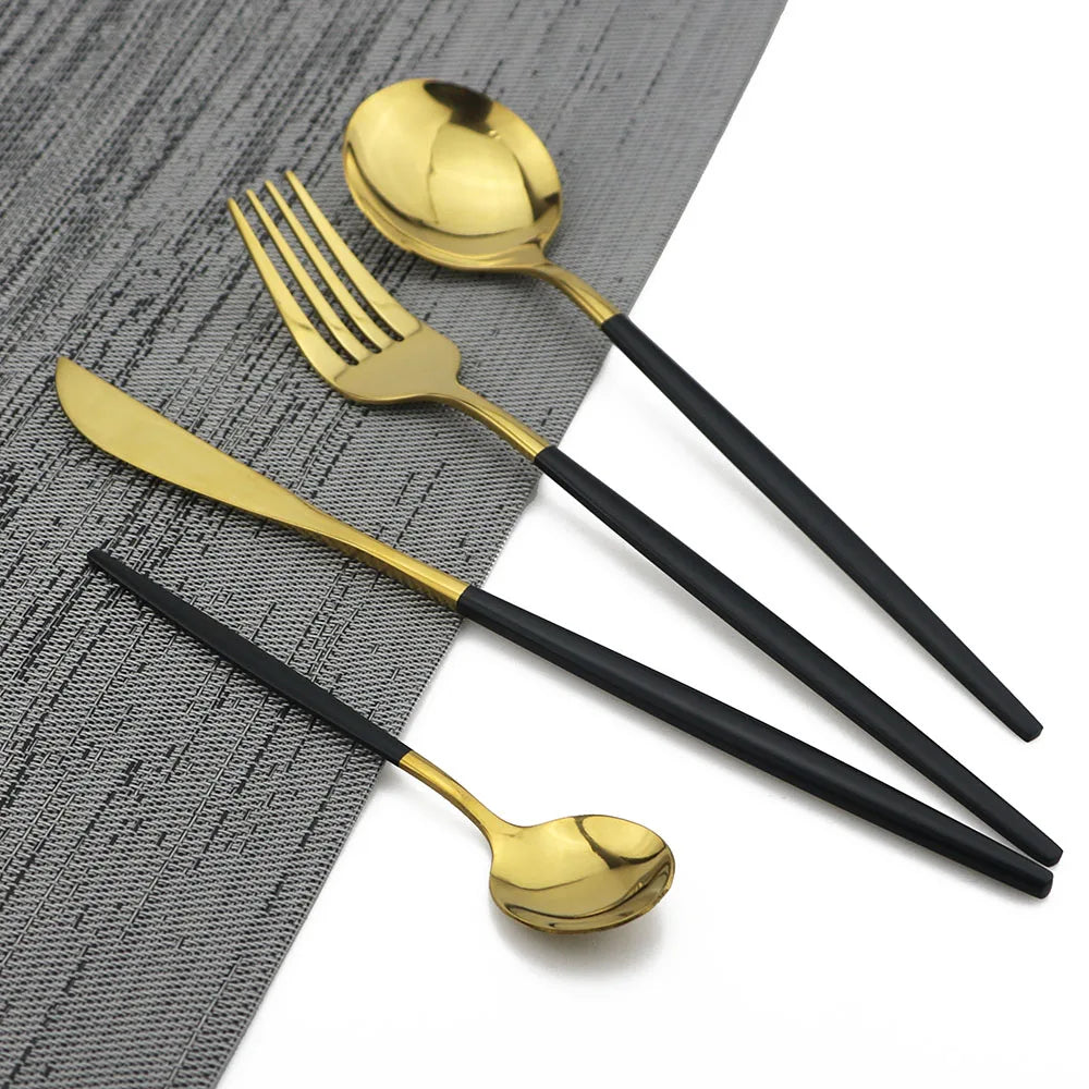 Luxe Black-Gold Stainless Cutlery Set