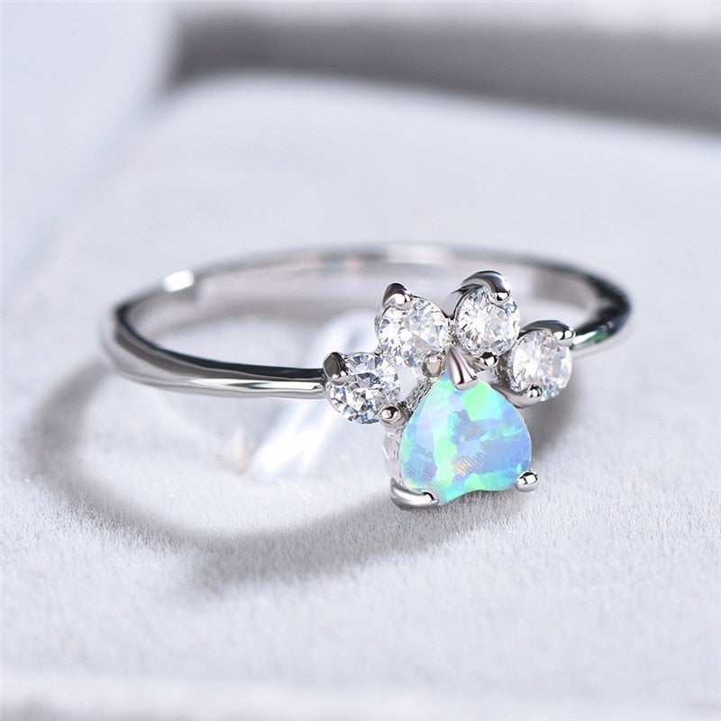 Celestine Silver Ring - Radiant Opal and Zirconia