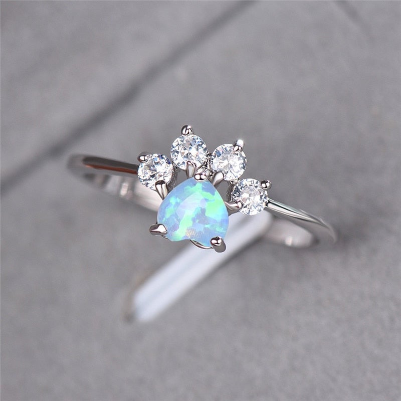 Celestine Silver Ring - Radiant Opal and Zirconia