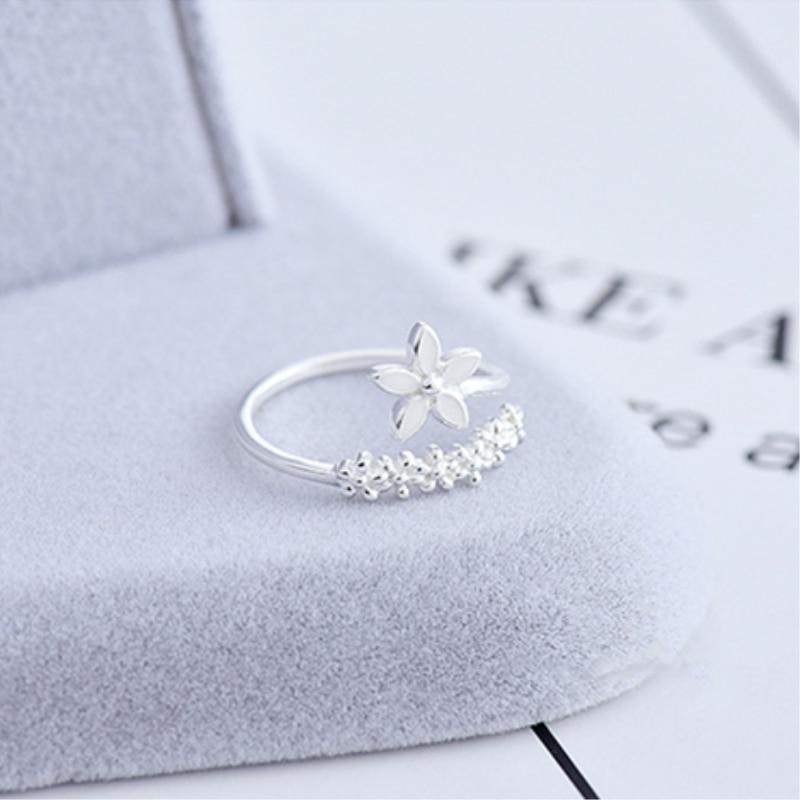 Amaril - Adjustable Silver Enamel Wildflower Ring for Women