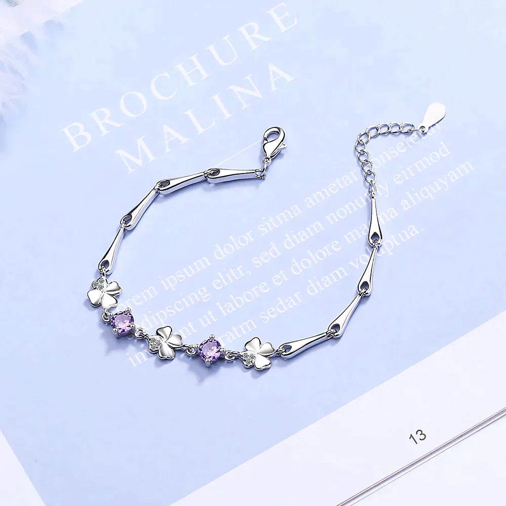 Lucky Clover - Four-Leaf Bracelet with Gemstones for Women