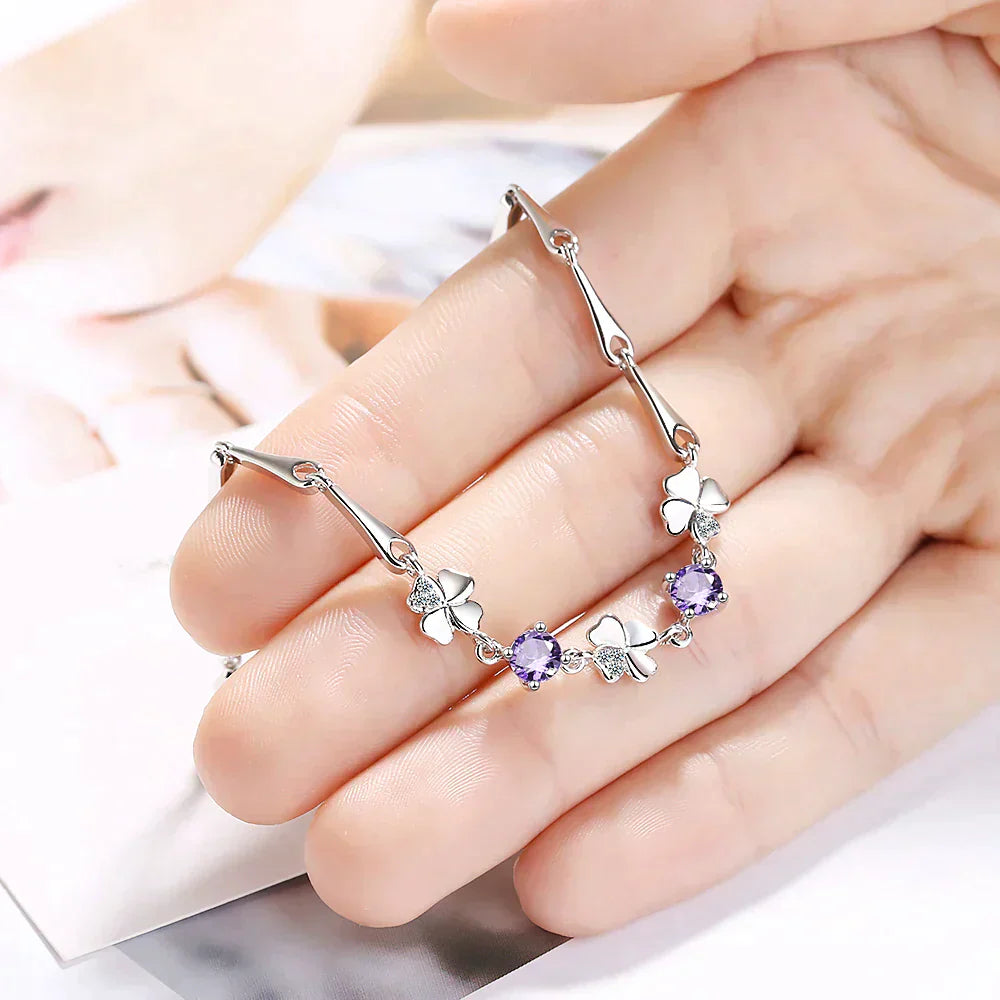Lucky Clover - Four-Leaf Bracelet with Gemstones for Women