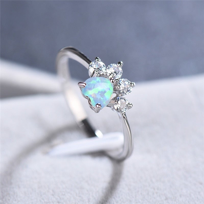 Celestine Silver Ring - Radiant Opal and Zirconia