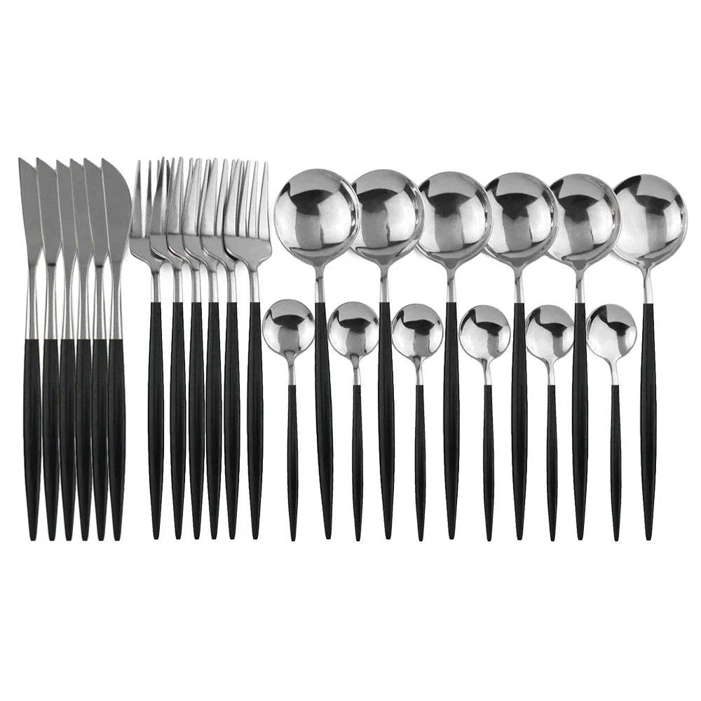Luxe Black-Gold Stainless Cutlery Set