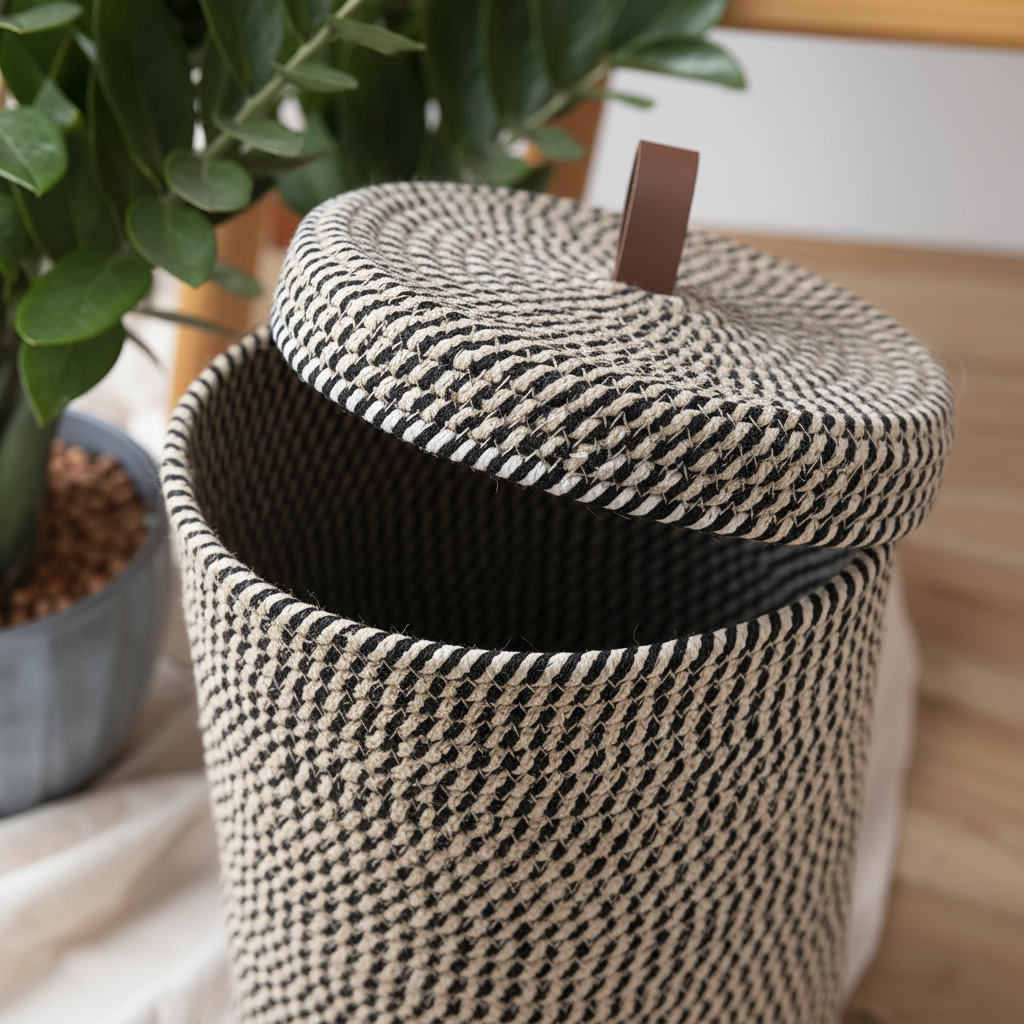 Handwoven Storage Basket | Wicker Basket with Lid for Stylish Organization 3
