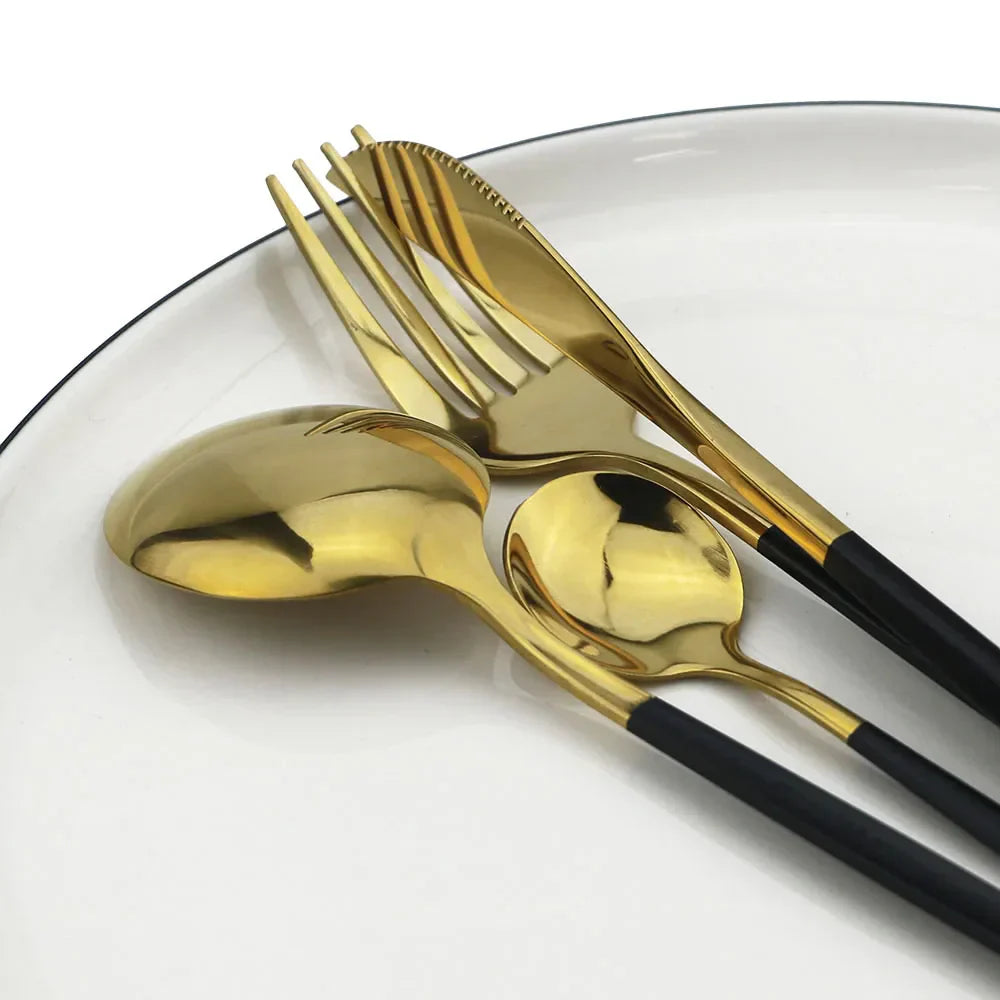 Luxe Black-Gold Stainless Cutlery Set