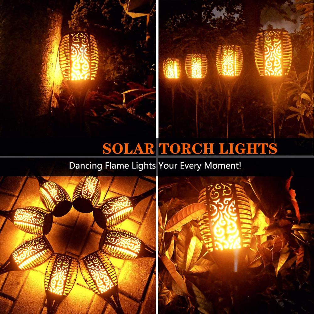 Solar Garden Torch Lights - 96 LED Flame, 4 Pack