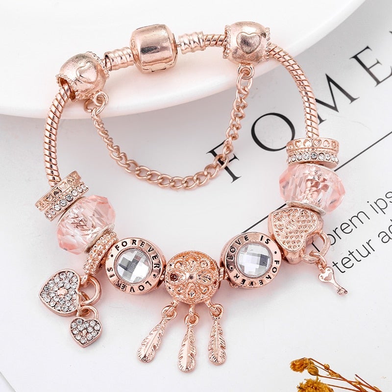 Rose Dreamcatcher - Bracelet with Sterling Silver Charms for Women