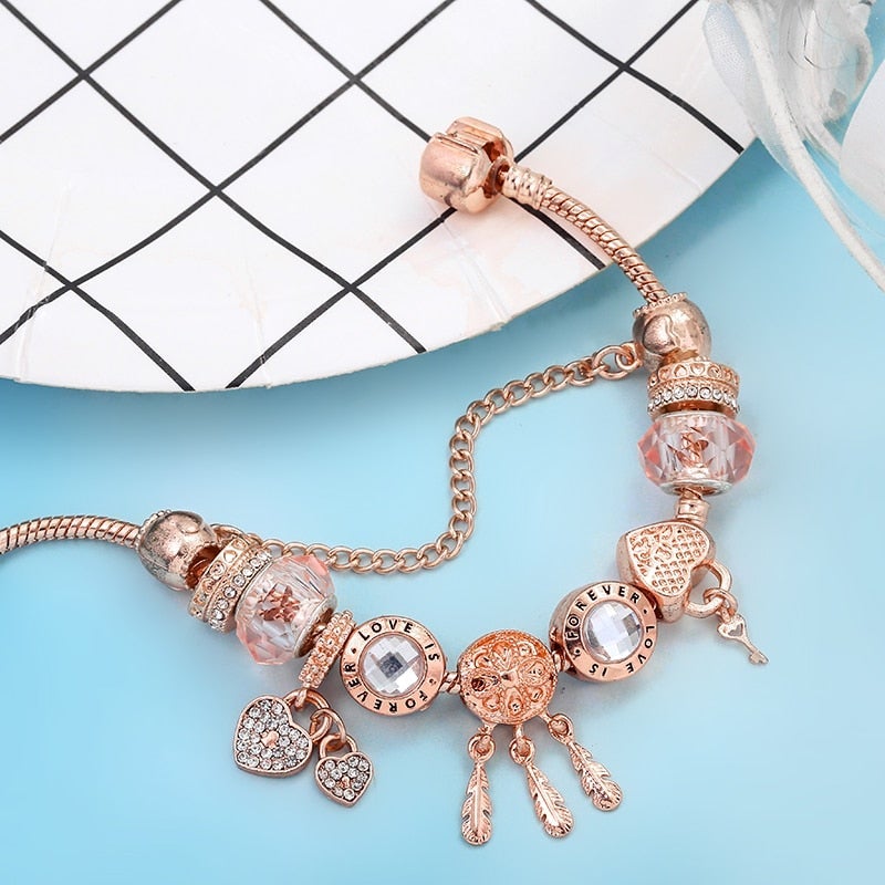 Rose Dreamcatcher - Bracelet with Sterling Silver Charms for Women