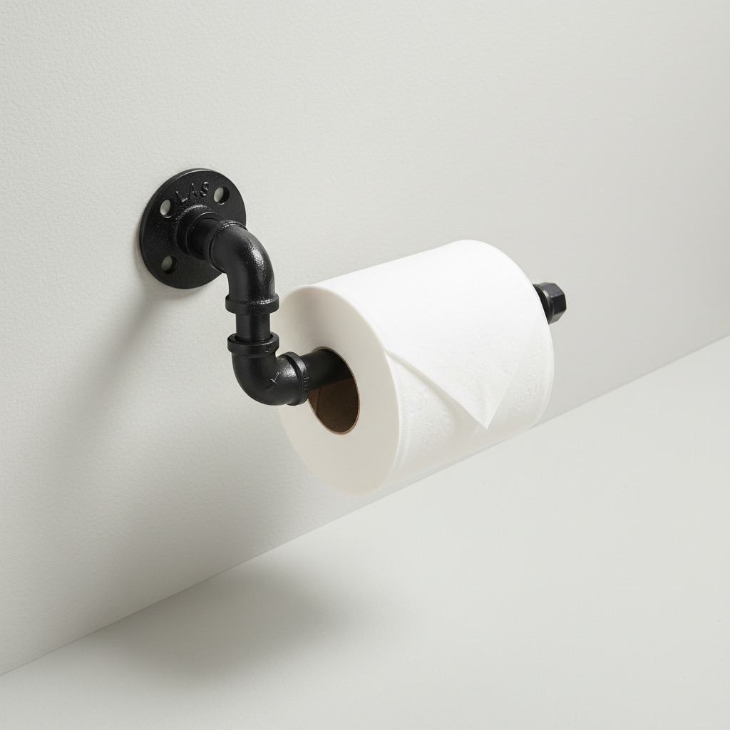 Industrial Pipe Style Toilet Paper Holder with Solid Cast Iron | Space-Saving Design for Charming Bathrooms 1