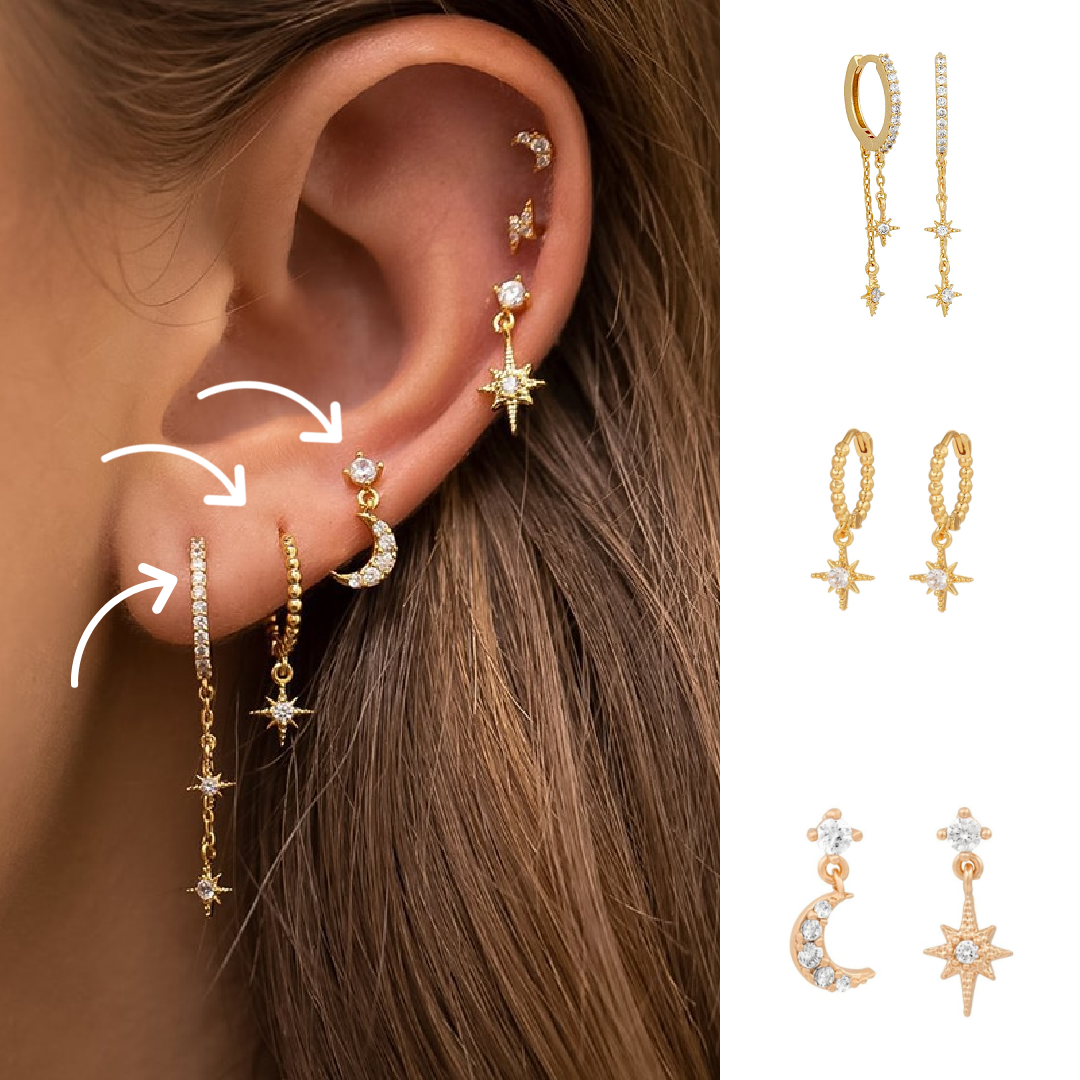 StarGlow Earrings - Celestial Star Stud and Hoop Set