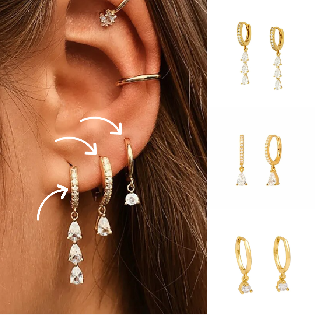 Aurora - Sterling Silver Earrings Set with Hoops and Drops