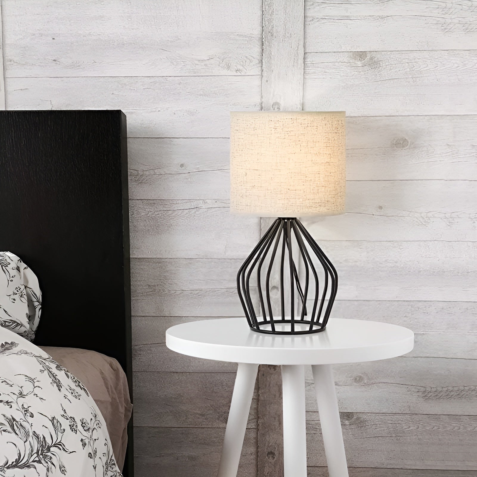 Linen Shade Table Lamp - Elegant Metal Base Light