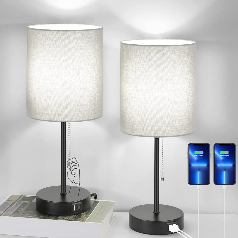 Luminara | Modern Minimalist Gray Table Lamp with USB Charging Ports 0