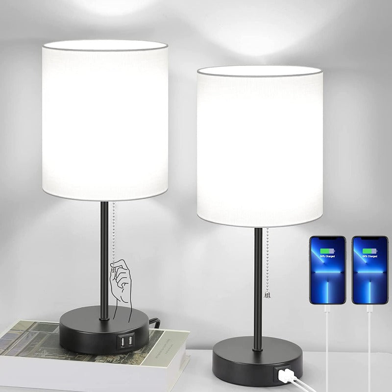 Luminara | Modern Minimalist Gray Table Lamp with USB Charging Ports 1