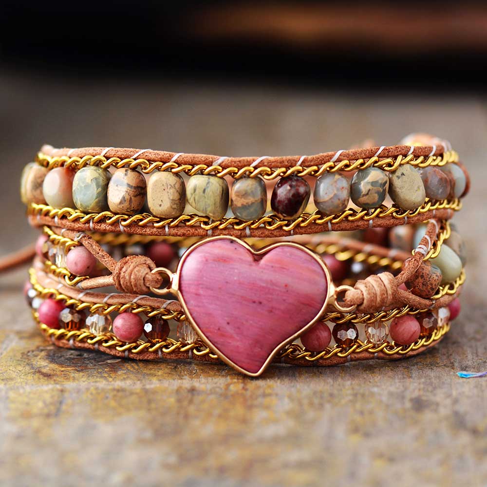 Rhodochrosite - Heart Wrap Bracelet