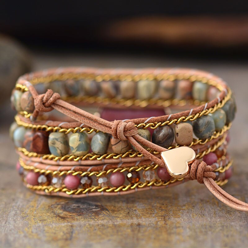 Rhodochrosite - Heart Wrap Bracelet