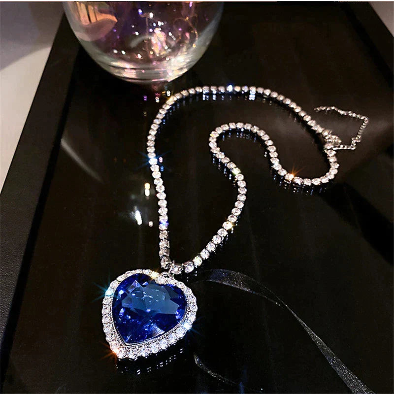 Blue Crystal Heart - Pendant Necklace for Women
