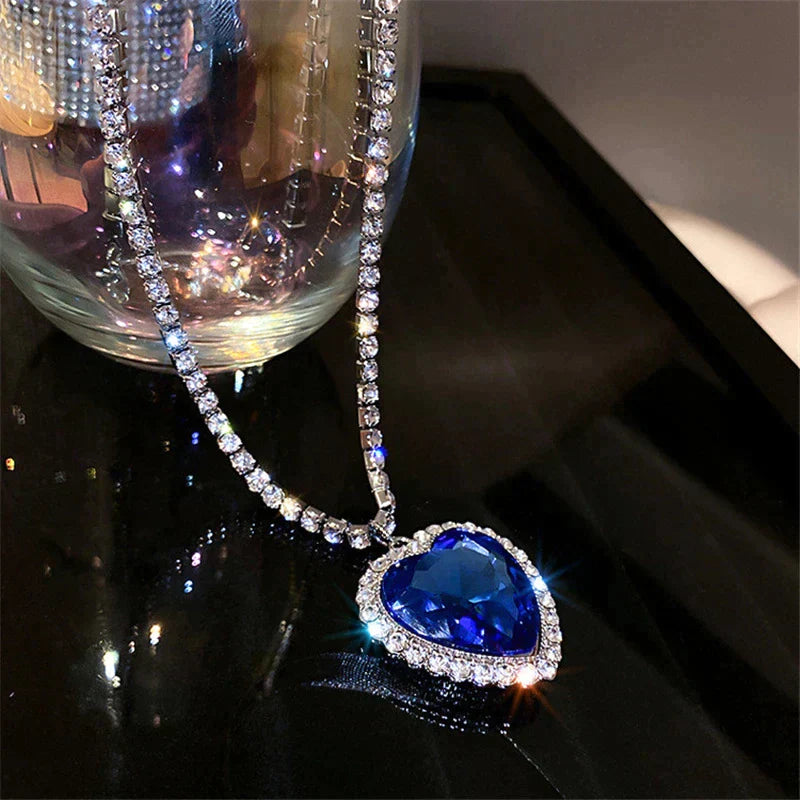 Blue Crystal Heart - Pendant Necklace for Women
